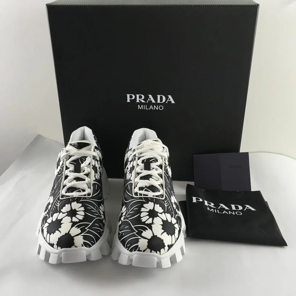 Prada Men's Cloudbust Sneakers Print Floral Black & White Size 9.5 - Picture 6 of 9